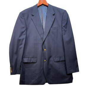 Chaps Mens Wool Blazer Jacket 42L Navy Blue Two Gold Button Old Money